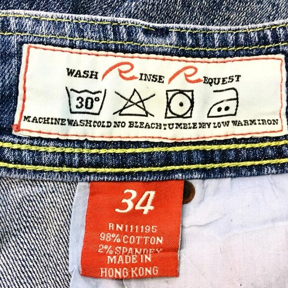 VINTAGE Request Jeans Mens 34X32 Embroidered Denim Distressed Y2K - Picture 11 of 12